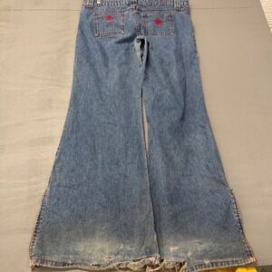 Vintage MT:2 Star Embroidered Wide Leg Flare Jeans Red Contrast Stitching USA 13